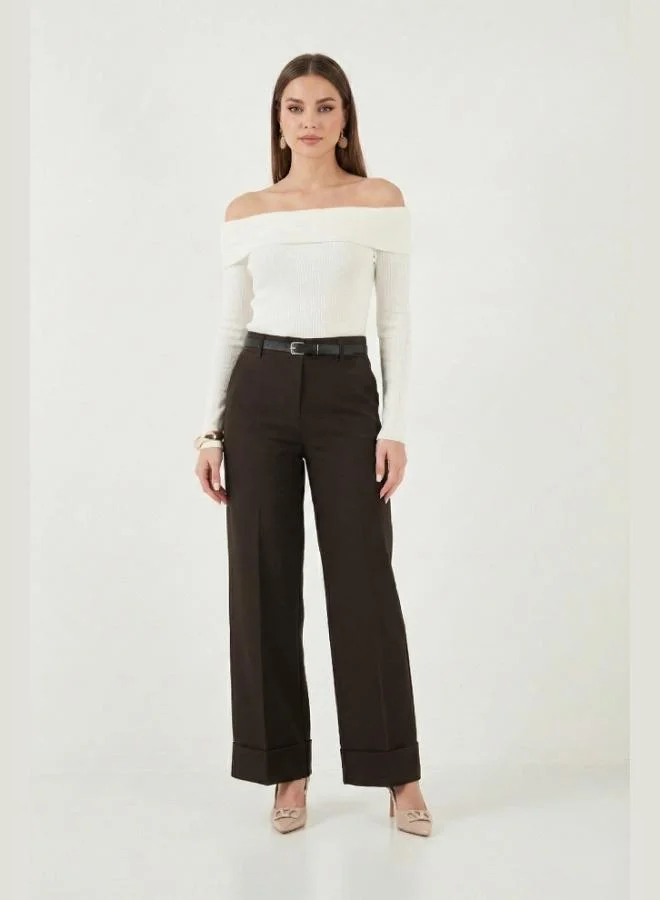 ليلا Lela Wide Leg High Waist Wide Leg Trousers with Rolled Detail and Belt, Women's Pants 6923841